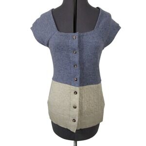 Handmade Knit Cardigan Sweater Women's XXS Chartreuse‎ Argyle Boho Short Sleeve